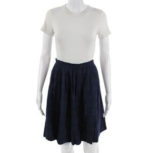 9-H15 STCL Womens A-Line Pleated Dark Blue Cotton Checked Short Skirt Size 12